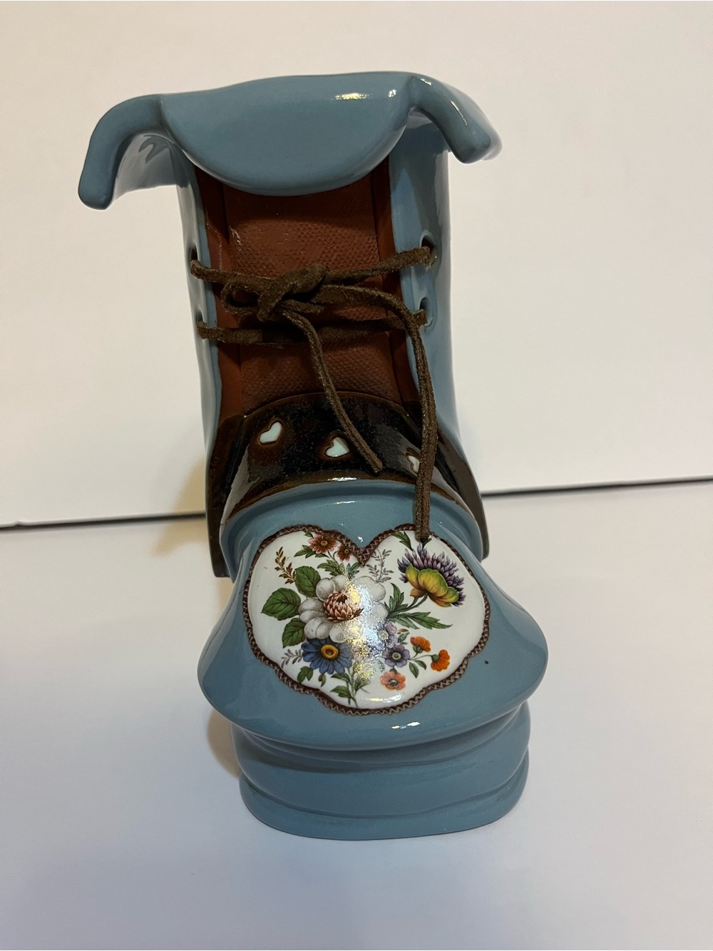 VTG The Clay Cobbler Ceramic Decorative Boot Vase with Floral Medallion Heart
